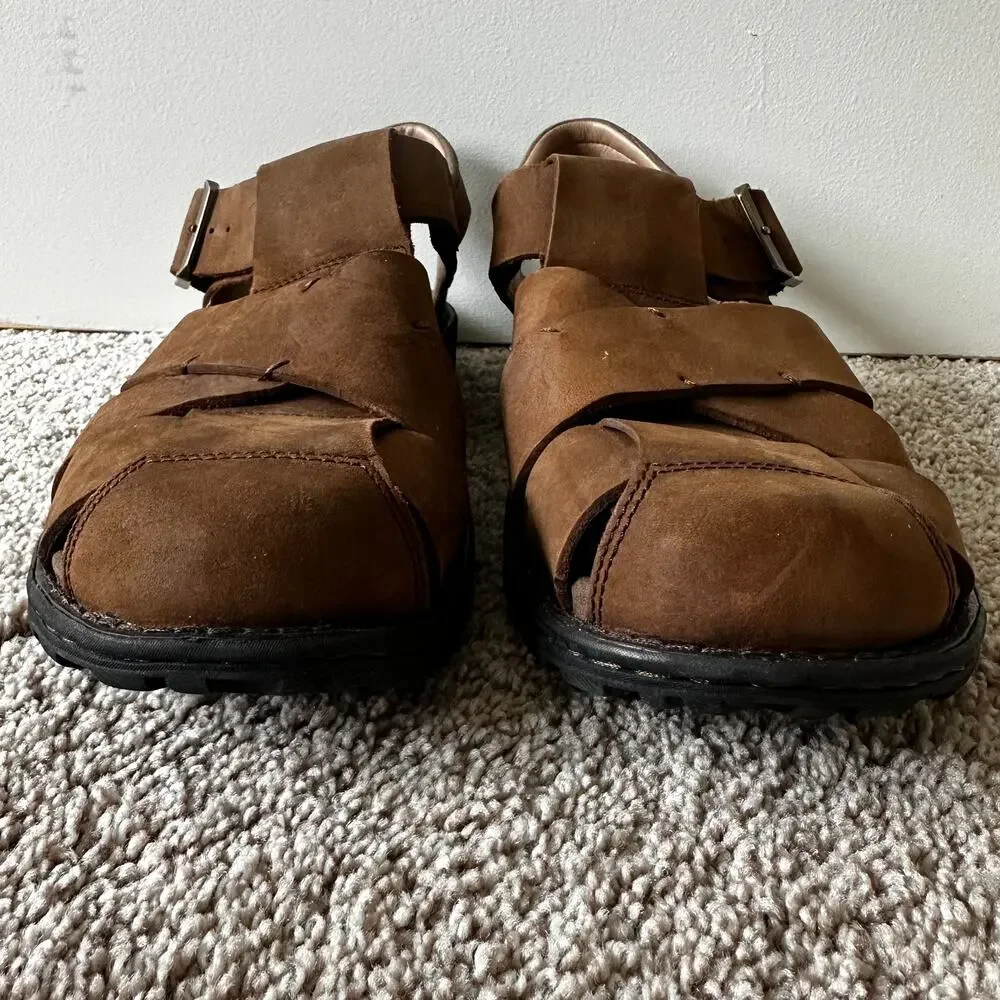 Abeo Brandon Neutral Leather Fisherman Sandals Leather Brown Mens 10 Bio Systems